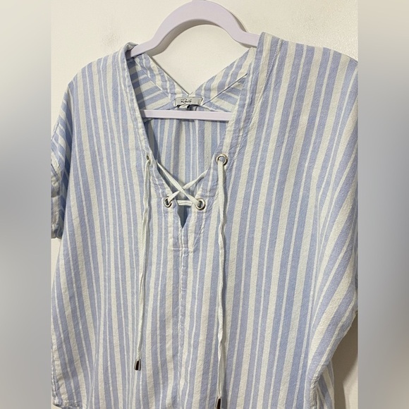 Rails Linen Blend Jeri Holland Stripe Lace Up Blouse - Picture 5 of 10